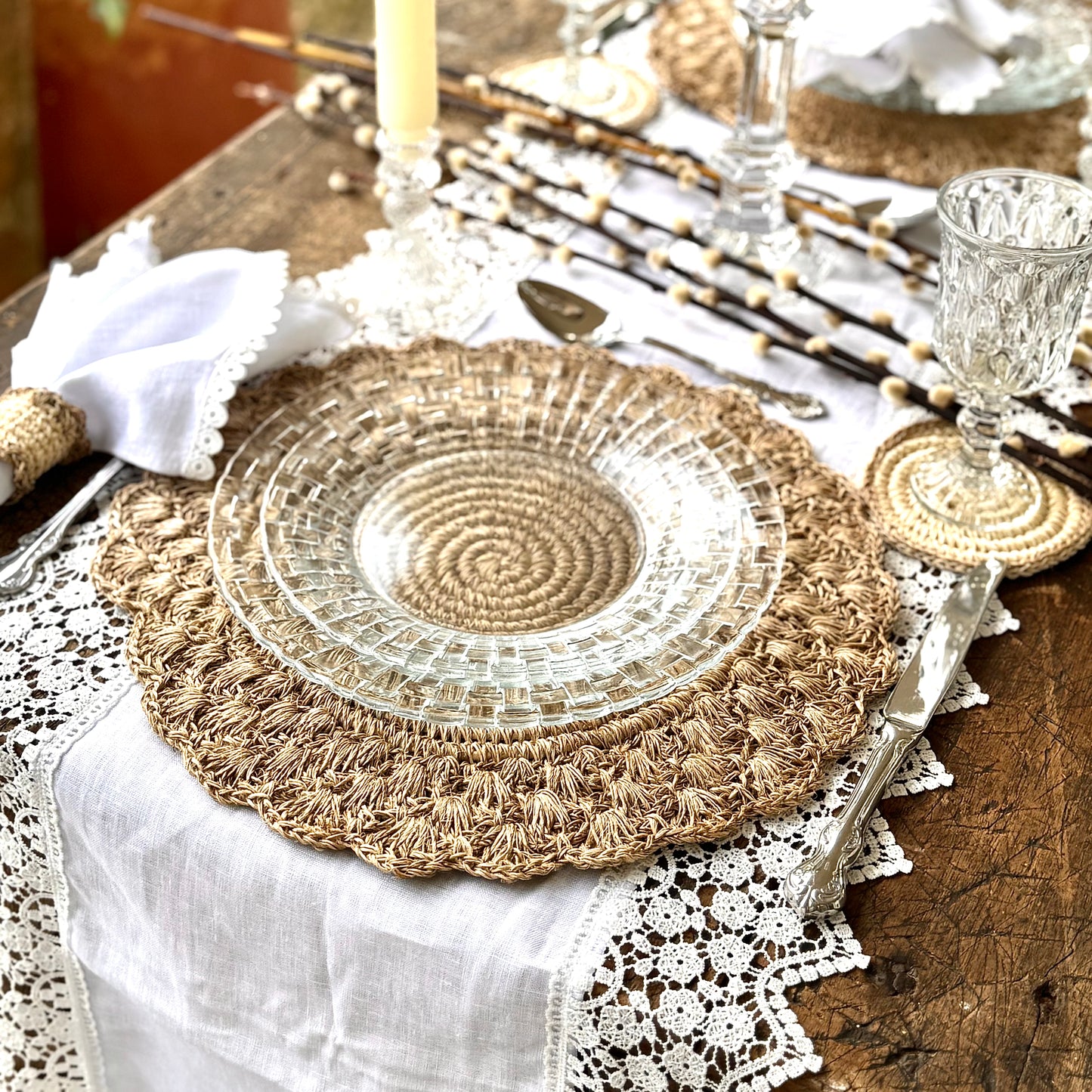 INDIVIDUAL REDONDO CROCHET PALMA DE IRACA